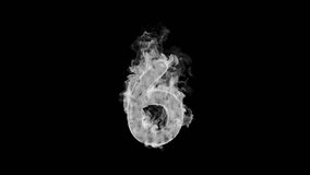 Seamless Looped 3D animation of number 6 (six) made of swirling white smoke on a transparent alpha background. Perfect for mysterious intros, countdowns, or ghostly motion graphics. 4K. - Powered by Shutterstock - Get 15% off with code: PIKWIZARD15
