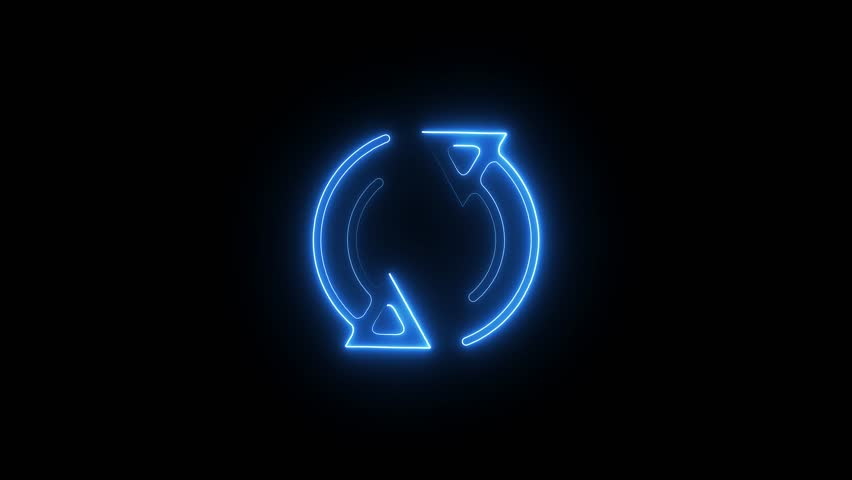 Abstract beautiful neon refresh and recycle icon animation background. Neon arrow icon background. abstract refresh icon animated on black background.
