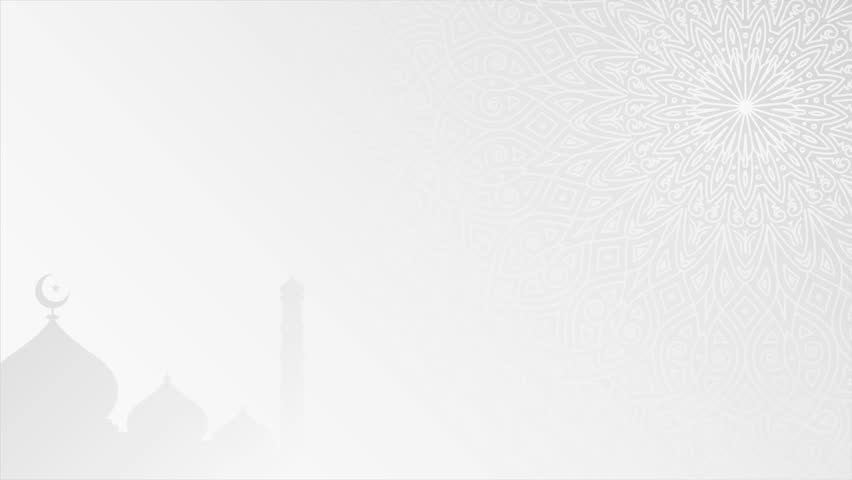 Simple Elegant Mosque Silhouettes and Intricate Islamic Art Horizontal Looping Animation Background Design on Neutral White Grey Accents