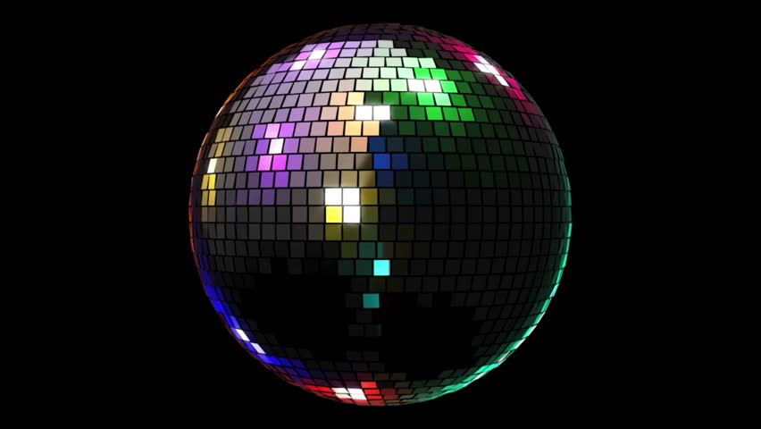 animation of shiny disco balls spinning on the spot in an endless loop. Bright sparkly disco ball on a black background. rotating shiny colorful light disco ball animation.