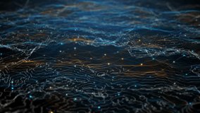 Flying through futuristic digital geology terrain, digital data telemetry and engineer topography with contour lines. 3D wireframe cartography concept.  - Powered by Shutterstock - Get 15% off with code: PIKWIZARD15