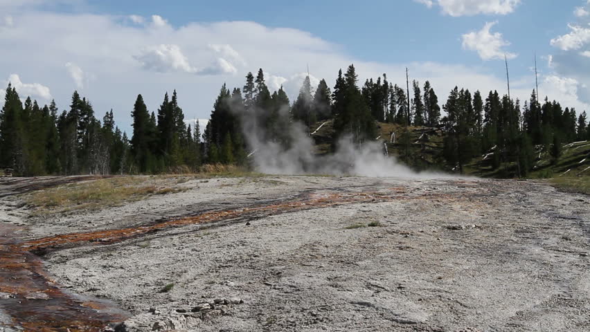 Giant Geyser and Link Geyser between eruptions in Yellowstone Park, Wyoming. 