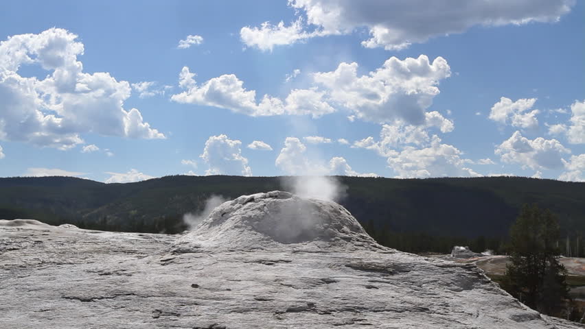 Part of the Lion Geyser group steaming between eruptions in Yellowstone Park,