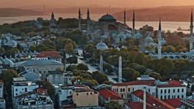 Stunning sunset over Istanbul showcasing historic landmarks, minarets, and vibrant rooftops. - Powered by Shutterstock - Get 15% off with code: PIKWIZARD15