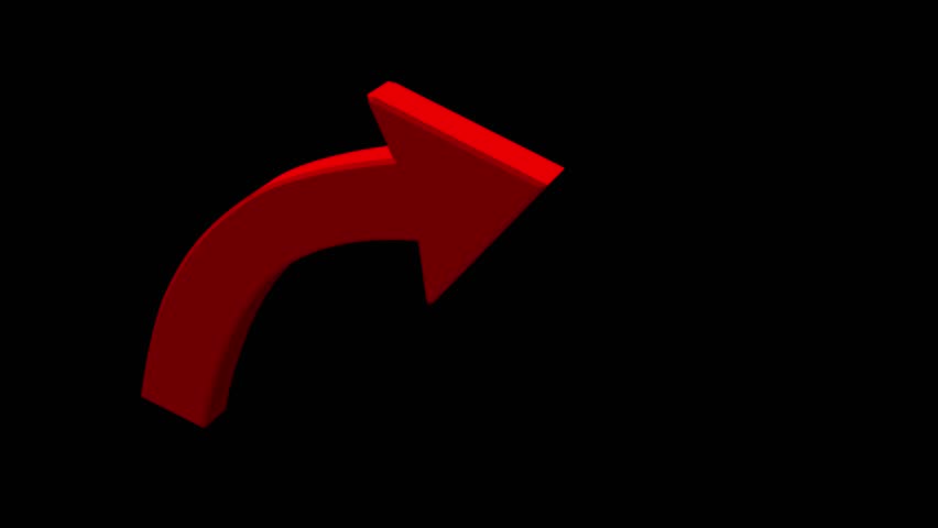 3D Curved Red Arrow 4k animation Rotating Forward Smooth Directional Motion Animation on Black Background 3d red arrow loop animation on a black background