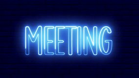 Meeting letter neon sign. Meeting text font with light. Luminous and shimmering haze inside the letters of the text Meeting.  - Powered by Shutterstock - Get 15% off with code: PIKWIZARD15