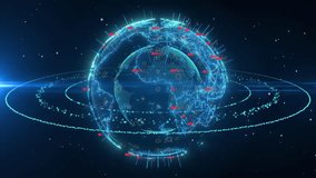 Animation of spinning globe of the 3D Earth planet from blue particulars,Beautiful Rotating Earth With Network and Fiber Optic - Powered by Shutterstock - Get 15% off with code: PIKWIZARD15