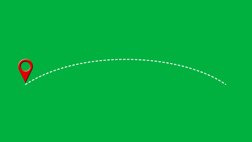 animated two pin location with directional line, animation video footage isolated on green background with alpha channel(transparent).