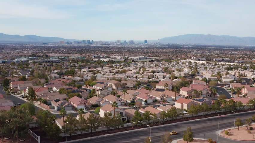 Aerial view of Henderson Las Vegas Nevada homes casino strip city skyline 01 - Aerial Drone View
