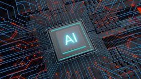 Artificial intelligence microchip on a circuit board. Concept of AI, data processing, data flow, write code, AI assistant, chat bot, generate images, neural network and artificial intelligence science - Powered by Shutterstock - Get 15% off with code: PIKWIZARD15