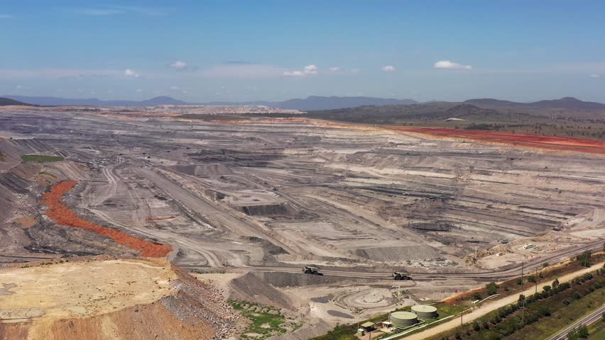 Mount Arthur in Hunter valley of Australia – open pit black coal mine aerial industrial view.
