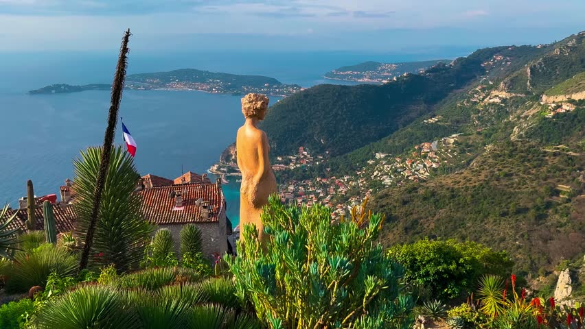 Exotic garden Jardin Exotique d'Eze in the village of Eze Provence, Alps, Cote d'Azur France February 27, 2025. High quality 4k footage