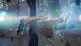 Medical professional using tablet with digital data processing animation overlay. Technology, healthcare, innovation, analysis, technician, futuristic - Powered by Shutterstock - Get 15% off with code: PIKWIZARD15