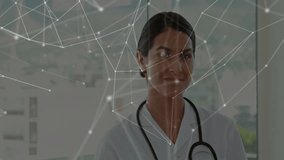 Doctor using tablet with network connections and data processing animation overlay. Technology, healthcare, digital, connectivity, innovation, analysis - Powered by Shutterstock - Get 15% off with code: PIKWIZARD15