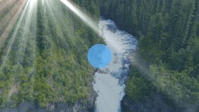 Animation of digital network icons overlaying waterfall in lush green forest setting. Technology, connectivity, environment, innovation, nature, sustainability - Powered by Shutterstock - Get 15% off with code: PIKWIZARD15