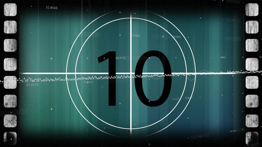 Countdown animation with number five over vintage film reel background. Counting, retro, classic