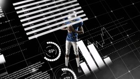 Animation of athlete in action with financial graphs and world map background. Sports, athletics, investment, global, economy, growth - Powered by Shutterstock - Get 15% off with code: PIKWIZARD15