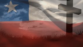 Chilean flag waving with cross silhouette and animation against cloudy sky. patriotism, freedom, religious, overcast - Powered by Shutterstock - Get 15% off with code: PIKWIZARD15