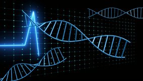Animation of DNA strands and heartbeat line glowing on digital grid. Genetics, technology, science, biotechnology, data, innovation - Powered by Shutterstock - Get 15% off with code: PIKWIZARD15