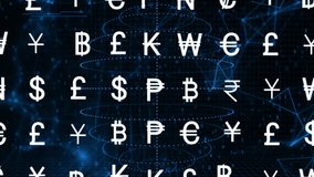 Currency symbols and binary code animation over digital data background. Finance, technology, cryptocurrency, network, innovation, economy - Powered by Shutterstock - Get 15% off with code: PIKWIZARD15