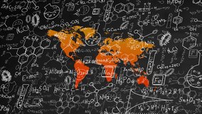 Animation of world map with scientific formulas overlaying continents in school. Education, science, geography, mathematics, learning, global - Powered by Shutterstock - Get 15% off with code: PIKWIZARD15