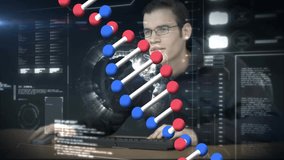 DNA strand with binary coding, processing scientific data in animation style. Genetics, binary code, biotechnology, bioinformatics, digital, analysis - Powered by Shutterstock - Get 15% off with code: PIKWIZARD15