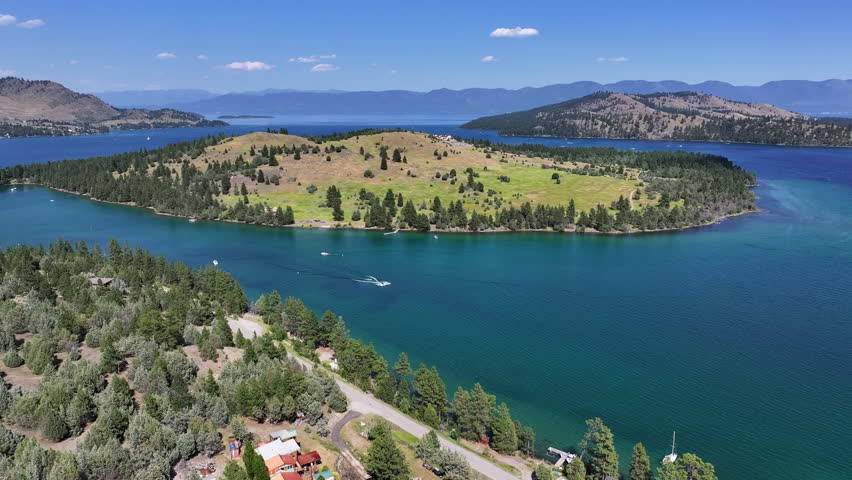 Drone view around Flathead Lake