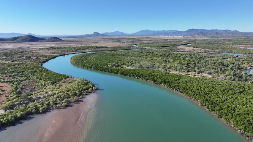 Spectacular aerial footage of Bohle River Bushland Beach Townsville Queensland, Australia