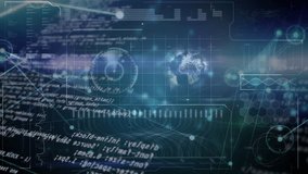 Animation of futuristic digital interface with data and world map coding overlay. Technology, information, global, cyber, innovation - Powered by Shutterstock - Get 15% off with code: PIKWIZARD15