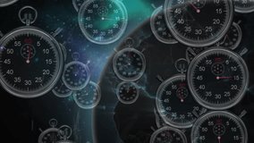 Stopwatches overlapping with digital animation of data processing in background. Time, technology, futuristic, countdown, precision, measurement - Powered by Shutterstock - Get 15% off with code: PIKWIZARD15