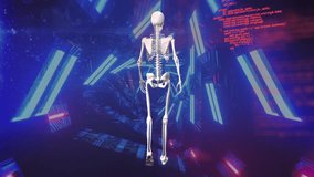 Animation of human skeleton rotating over futuristic blue and red geometric background. anatomy, medical, technology, cyber, digital, holographic - Powered by Shutterstock - Get 15% off with code: PIKWIZARD15