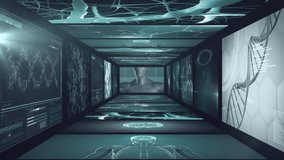 Glowing red circle and holographic displays in futuristic digital corridor animation. virtual reality, technology, innovation, sci-fi, immersive, cyberpunk - Powered by Shutterstock - Get 15% off with code: PIKWIZARD15