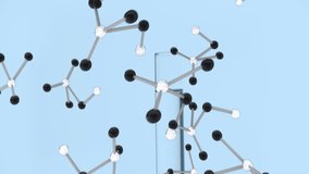 Floating animation of DNA strand and molecular structures over light blue background. Genetics, biotechnology, science, biology, helix, laboratory - Powered by Shutterstock - Get 15% off with code: PIKWIZARD15