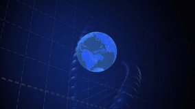 Globe with financial graphs and data processing animation over blue background. Finance, analytics, economy, technology, global, statistics - Powered by Shutterstock - Get 15% off with code: PIKWIZARD15
