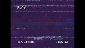 Animation showing retro VHS tape effect with PLAY, date, and time overlay. vintage, analog, glitch, nostalgia, 80s, 90s - Powered by Shutterstock - Get 15% off with code: PIKWIZARD15