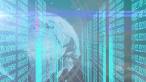 Digital data streams flowing through virtual servers with globe animation overlay. Technology, networking, global, innovation, connectivity, cyberspace - Powered by Shutterstock - Get 15% off with code: PIKWIZARD15