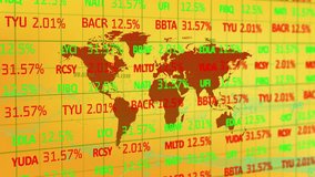 Animation of fluctuating stock market percentages and ticker symbols on world map. Finance, economy, business, global, analytics, data - Powered by Shutterstock - Get 15% off with code: PIKWIZARD15