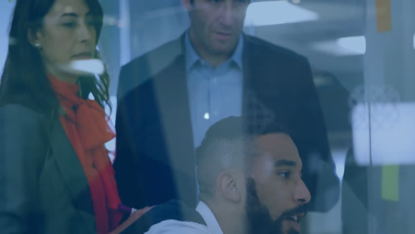 Network of connections and data processing animation over diverse business team. Technology, digital, teamwork, networking, collaboration, innovation - Powered by Shutterstock - Get 15% off with code: PIKWIZARD15