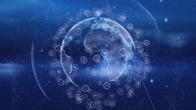 Animation of DNA strand with cloud data icons over digital globe connections. Biotechnology, cloud computing, genetics, network, innovation, technology - Powered by Shutterstock - Get 15% off with code: PIKWIZARD15