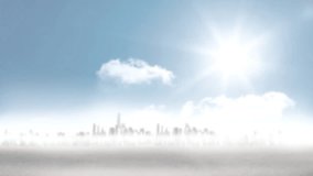 Futuristic digital interface animation over city skyline with bright sun. Technology, innovation, network, smart city, urban, connected - Powered by Shutterstock - Get 15% off with code: PIKWIZARD15
