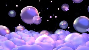 Looped flying through bubbles and stars above clouds in the night sky animation. - Powered by Shutterstock - Get 15% off with code: PIKWIZARD15