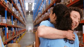 In warehouse, volunteers organizing goods with digital animation of network icons. Volunteering, organization, logistics, teamwork, innovation, connectivity - Powered by Shutterstock - Get 15% off with code: PIKWIZARD15