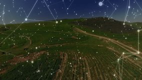 Digital interface animation over aerial view of rural landscape and fields. Technology, agriculture, innovation, virtual - Powered by Shutterstock - Get 15% off with code: PIKWIZARD15