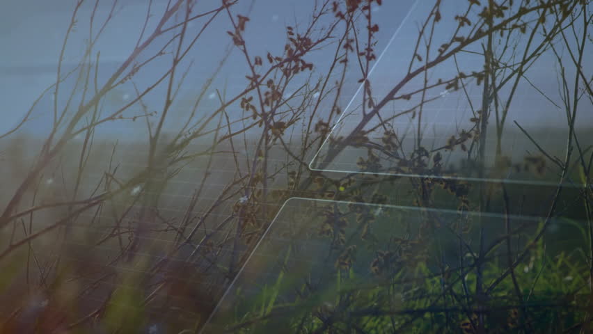 Futuristic interface with data processing animation over landscape and windmill. Technology, innovation, renewable, energy, sustainability, environment - Powered by Shutterstock - Get 15% off with code: PIKWIZARD15