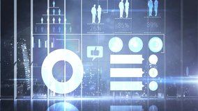 Analyzing digital metrics and social media engagement with animation over cityscape. Analytics, digital marketing, technology, data, marketing, networking - Powered by Shutterstock - Get 15% off with code: PIKWIZARD15