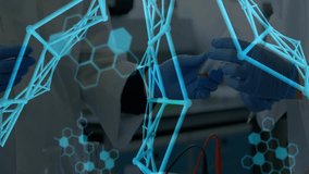 Scientist in laboratory analyzing digital medical data and DNA structure animation. Research, technology, innovation, biotechnology, analysis, genetics - Powered by Shutterstock - Get 15% off with code: PIKWIZARD15