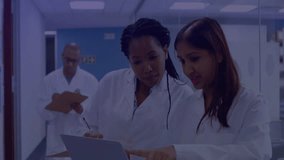 Analyzing data with digital graphs overlay, scientists using laptop in lab. Technology, research, innovation, laboratory, analytics, data analysis - Powered by Shutterstock - Get 15% off with code: PIKWIZARD15
