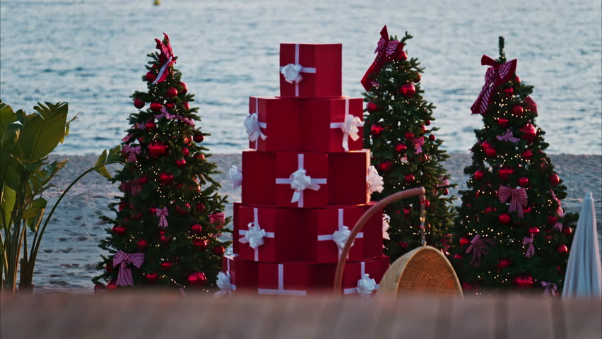 Christmas decorations at the Mademoiselle Gray Plage Barriere in Cannes, France