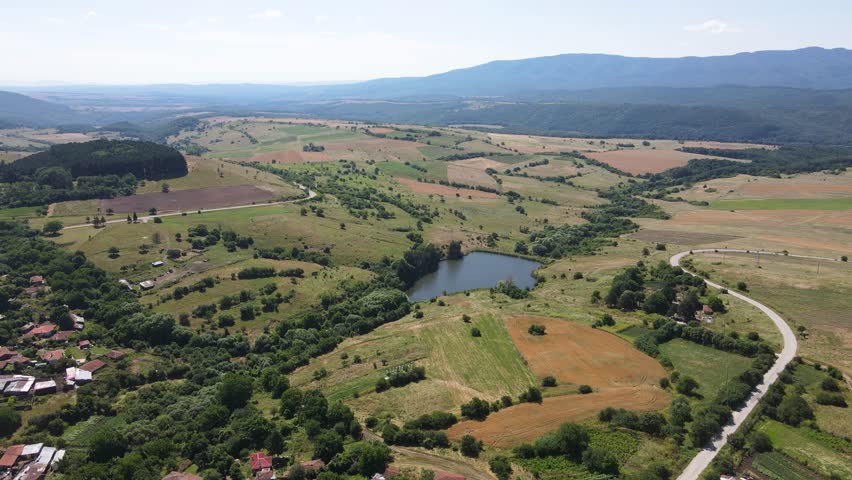 Aerial view of village of Zheravna with nineteenth century houses, Sliven Region, Bulgaria