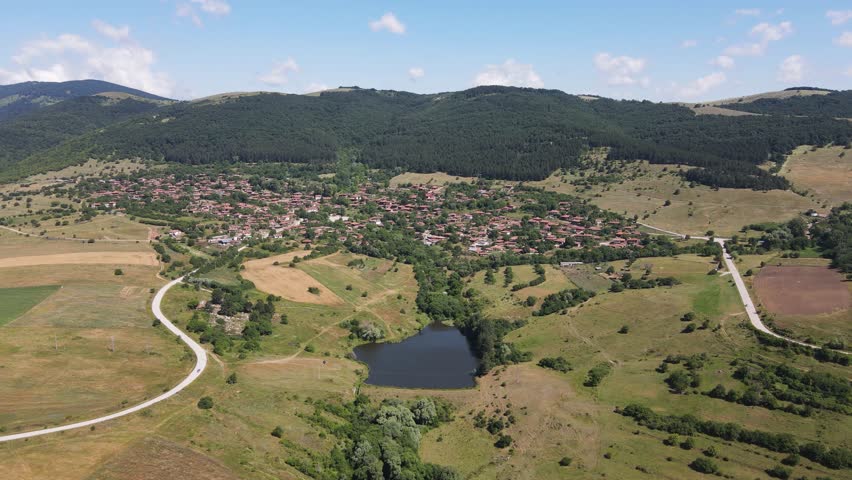 Aerial view of village of Zheravna with nineteenth century houses, Sliven Region, Bulgaria